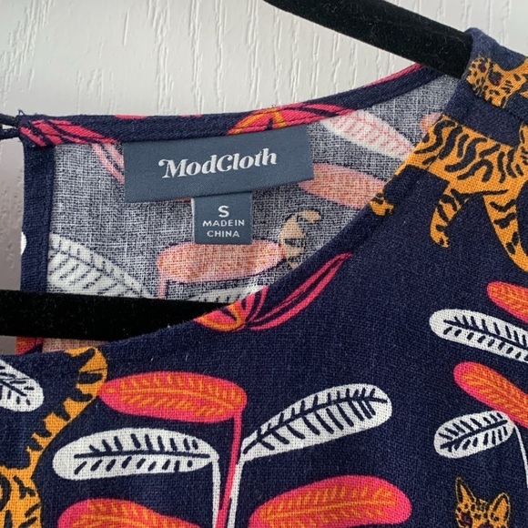 ModCloth Cat floral Print Jumpsuit size S‎ navy pockets linen navy summer party - Picture 4 of 14